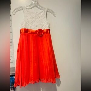 EMILY WEST, White Lace Bodice with Bright Orange Satin Skirt Dress, Girls 8